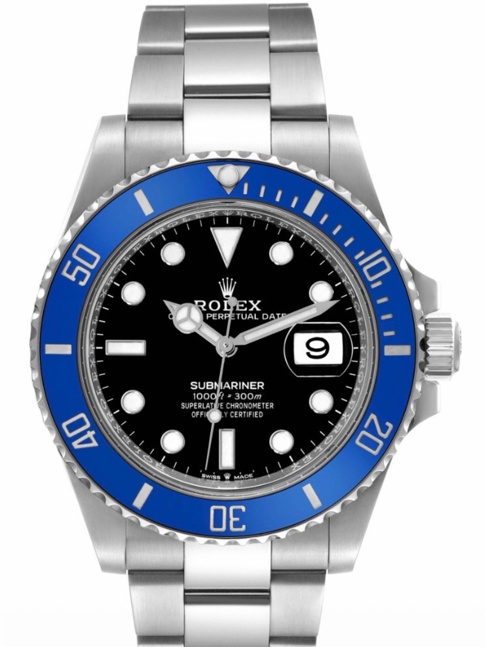 inspired Submariner Men's Stainless Steel Watch with Blue Bezel and Black